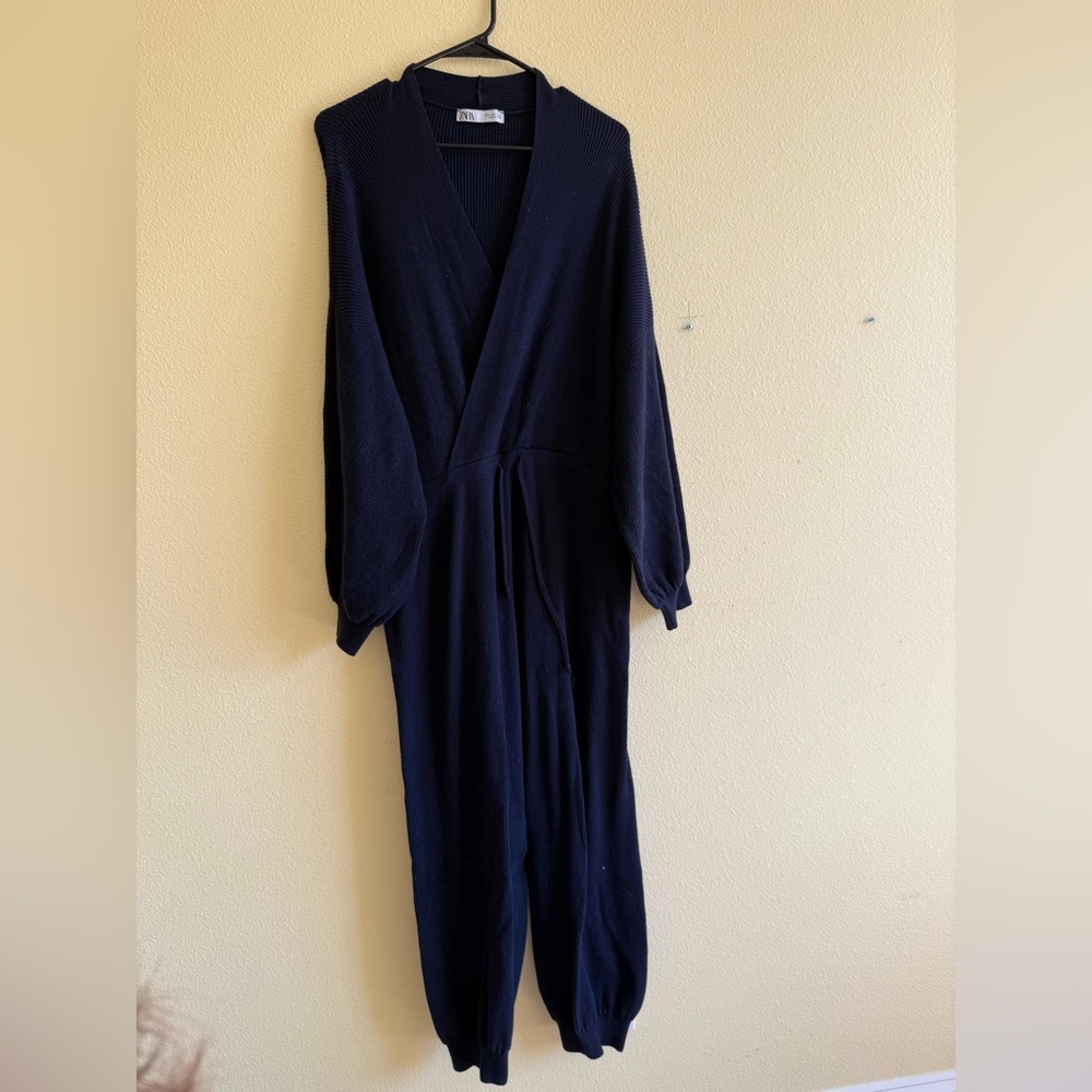 Navy blue Ribbed Zara knit jumpsuit